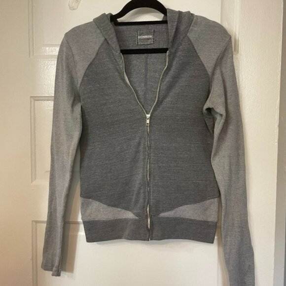 Monrow Two-tone Grey Zipper Hoody, Size M - Picture 1 of 11